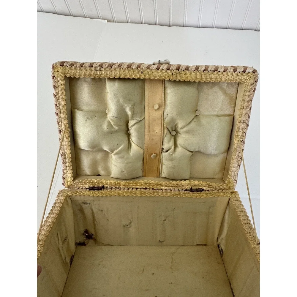 Vintage Sewing Basket Notions Box Woven Decorative Trinket Storage Used Grandma